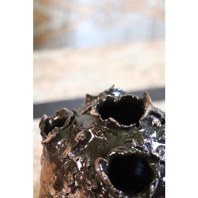 1970s Handmade Organic Pottery Tulip Vase in Browns For Sale - Image 5 of 9