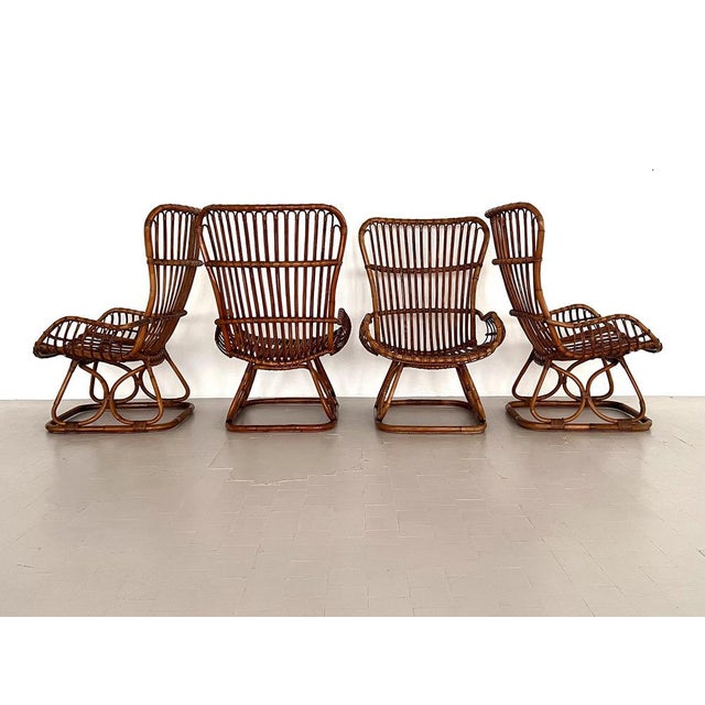 Mid-Century Modern Italian Armchairs in Bamboo, 1970s, Set of 4 For Sale - Image 3 of 18
