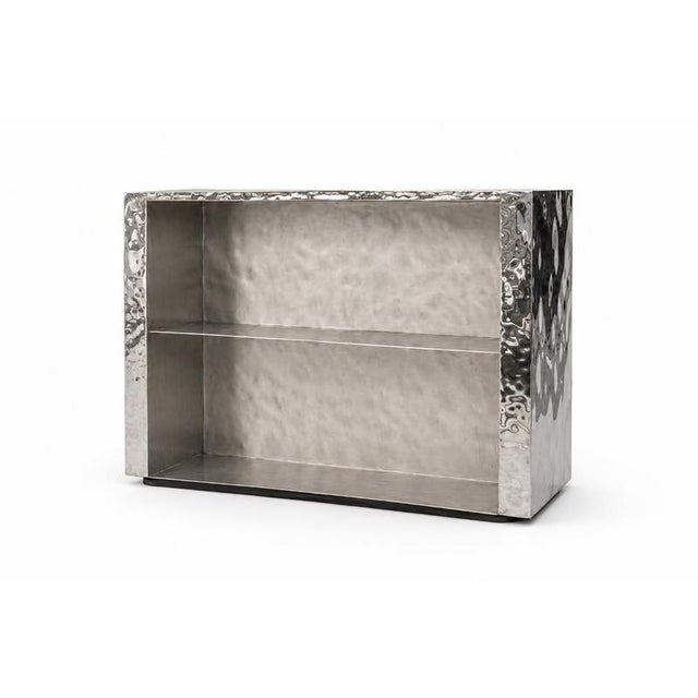 Reception Desk in Textured Stainless Steel by Veliento. Dimensions: W 140 x D 40 x H 100 cm. Materials: Stainless Steel....