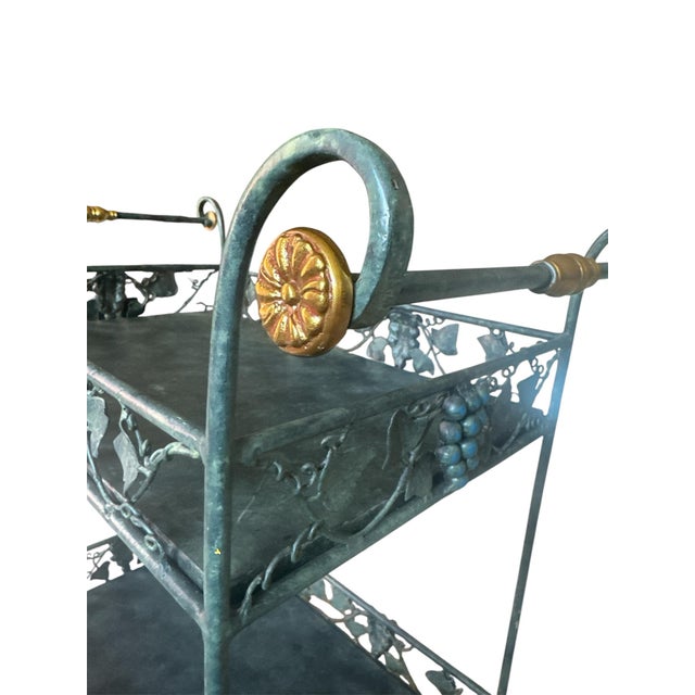 Hollywood Regency Vintage Maitland-Smith Grapevine Bar Cart / Tôle Wine Cart With Patina Finish For Sale - Image 3 of 12