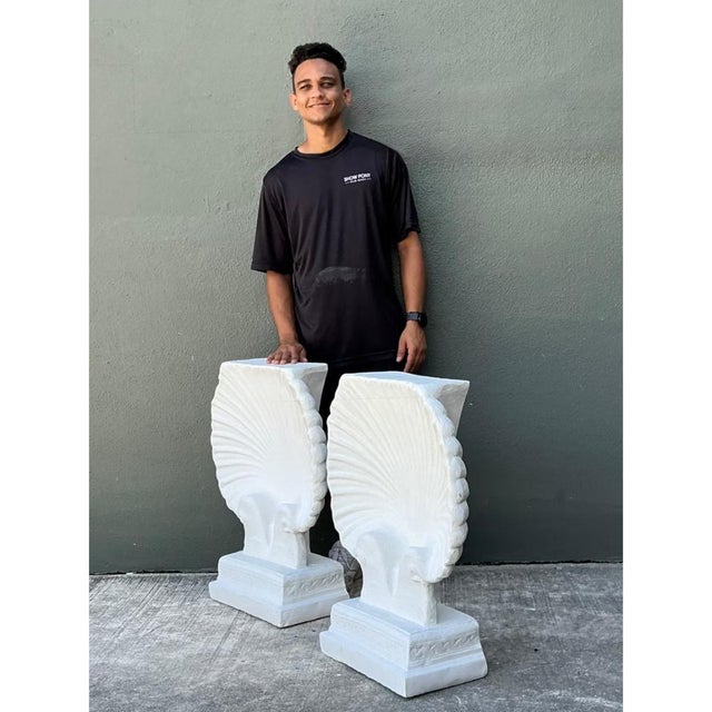 Vintage Cast Cement Shell Form Pedestals - Pair For Sale In West Palm - Image 6 of 12