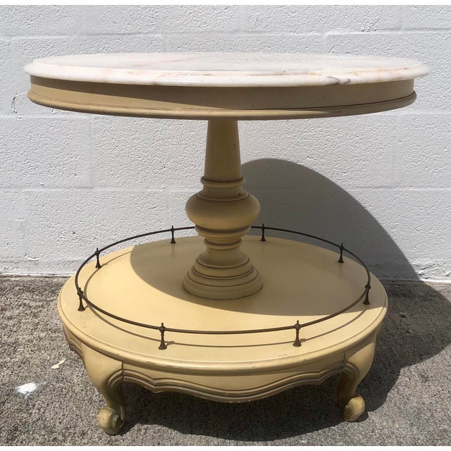 Wood Vintage French Provincial Round Marble Accent Table For Sale - Image 7 of 11