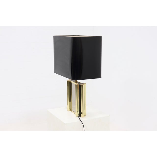 1970s Large Belgian Table Lamp in Mirrored Glass and Brass, 1970s For Sale - Image 5 of 9
