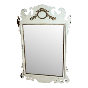 Vintage Oxford Mfg. Carved Wood Wall Mirror With Aged Glass
