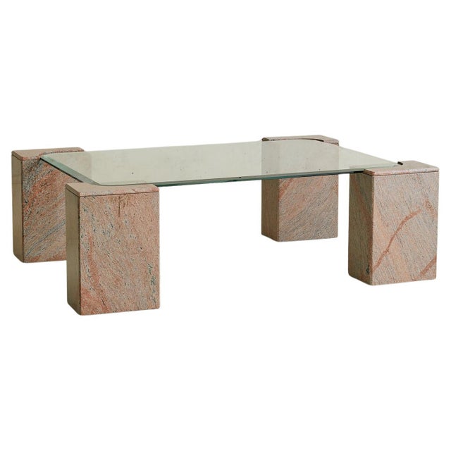 1980s Vintage Italian Pink Granite Coffee Table with Beveled Glass Top For Sale - Image 5 of 18