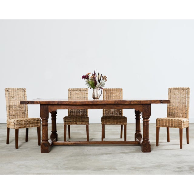 Fascinating country French provincial style farmhouse dining table featuring a rustic hardwood hand-hewn top. The 2 inch...