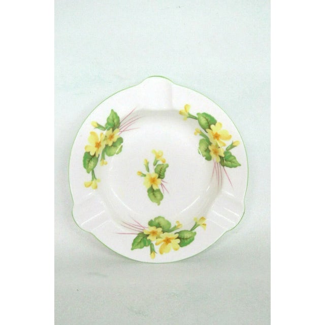 Shelley Shelley England Primrose Yellow Flowers Green Trim Bone China Ashtray For Sale - Image 4 of 11