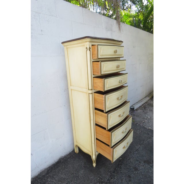 Drexel Drexel French Shabby Chic Painted Extra Tall Narrow Lingerie Jewelry Chest 5980 For Sale - Image 4 of 12