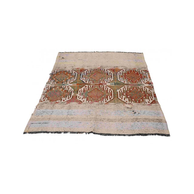 Mid-Century Modern Embroidered Decorative Kilim Rug - 4`9″ X 5`5″ Ft. For Sale - Image 3 of 6