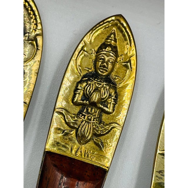 Vintage Thai Bronze Samakee Set of 6 Cocktail Forks in Original Box For Sale - Image 4 of 6