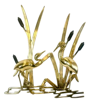 Mid-Century Modern Brass Wall Sculpture with Crane Birds in Reeds, 1960s