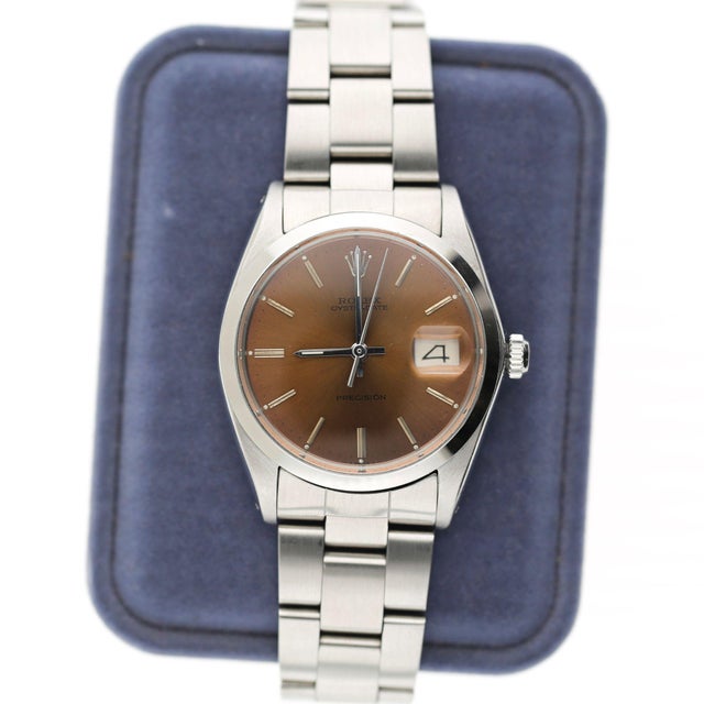 Vintage Rolex Oysterdate Precision 6694 Champagne Brown Dial 34mm Watch For Sale - Image 10 of 10