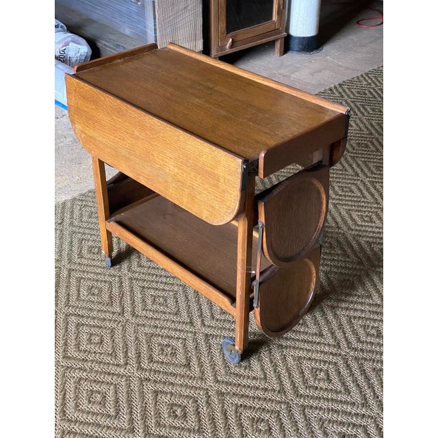 English 1950’s English Trolley Bar Cart With Leaves & Cake Shelves For Sale - Image 3 of 13