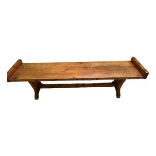 Vintage Spanish Colonial Rustic Pine Trestle Style Bench For Sale