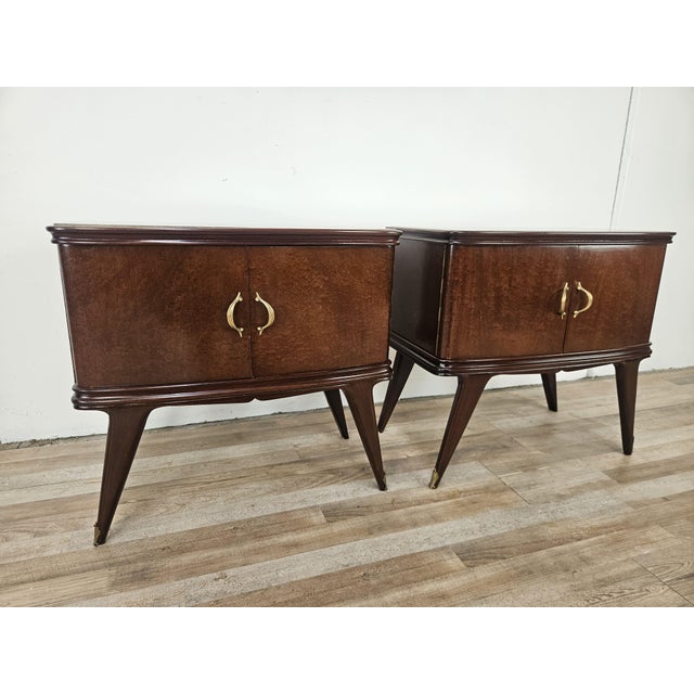 Art Deco Mahogany Crotch Bedside Tables with Glass Top, 1950, Set of 2 For Sale - Image 9 of 18