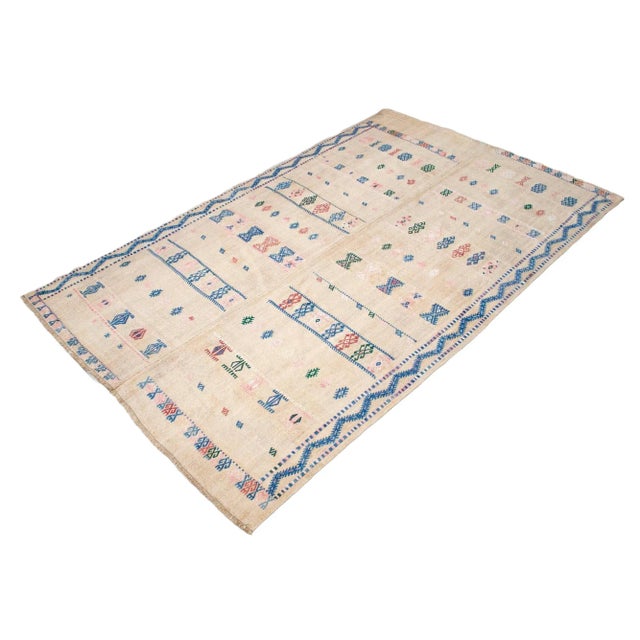 Mid-Century Modern 1950s Vintage Turkish Kilim Handwoven Embroidered Area Rug For Sale - Image 3 of 12