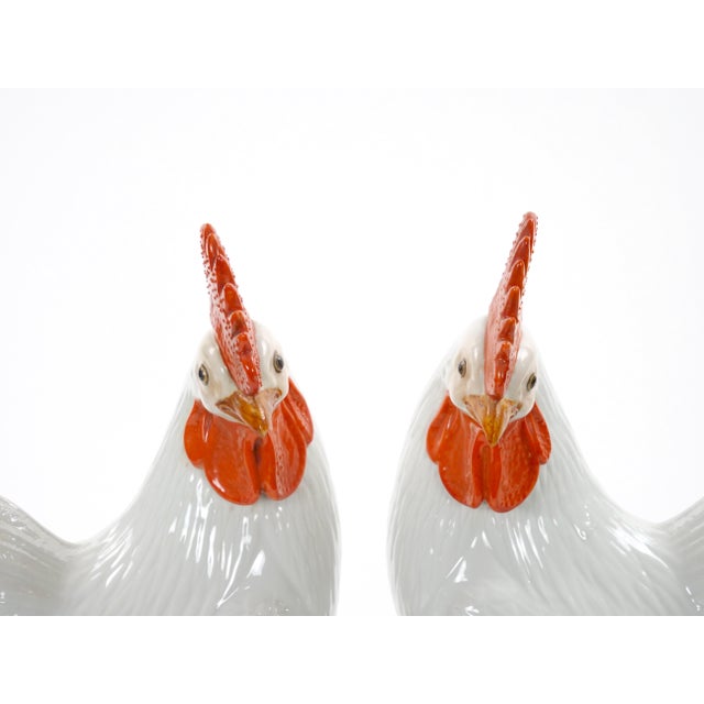 Printmaking Materials Large Pair of 1930's Chinese Porcelain Rooster Figures / Polychrome Decoration For Sale - Image 7 of 11
