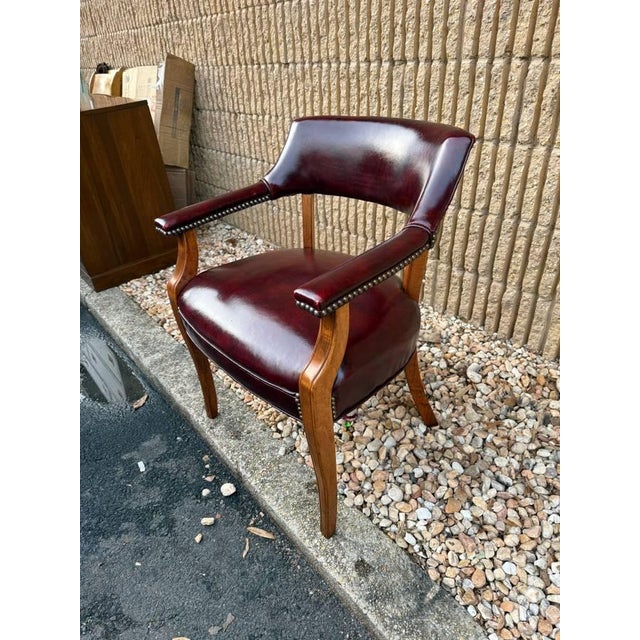 Late 20th Century Late 20th Century Hickory Leather Company Set of Four Vintage Burgundy/ Oxblood Vinyl Brass Nailhead Armchairs For Sale - Image 5 of 11