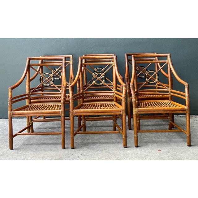 Vintage McGuire Target Back Rattan Dining Chairs - Set of 6 For Sale - Image 17 of 18