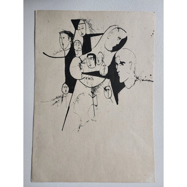 Abstract Vintage Abstract Grouping of Faces Print For Sale - Image 3 of 5