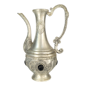 Vintage Pewter Ornate Pitcher With Inset Stones
