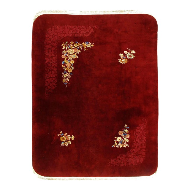 Early 20th Century Art Deco Hand Knotted Chinese Rug For Sale