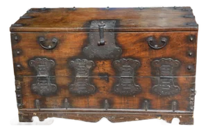 Vintage Bandaji Korean Blanket Chest Box Wooden With Black Iron Hardware
