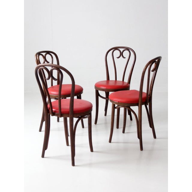 Wood Vintage Mid-Century ZPM Radomsko Bentwood Dining Chairs Set of 4 With Red Seats For Sale - Image 7 of 18