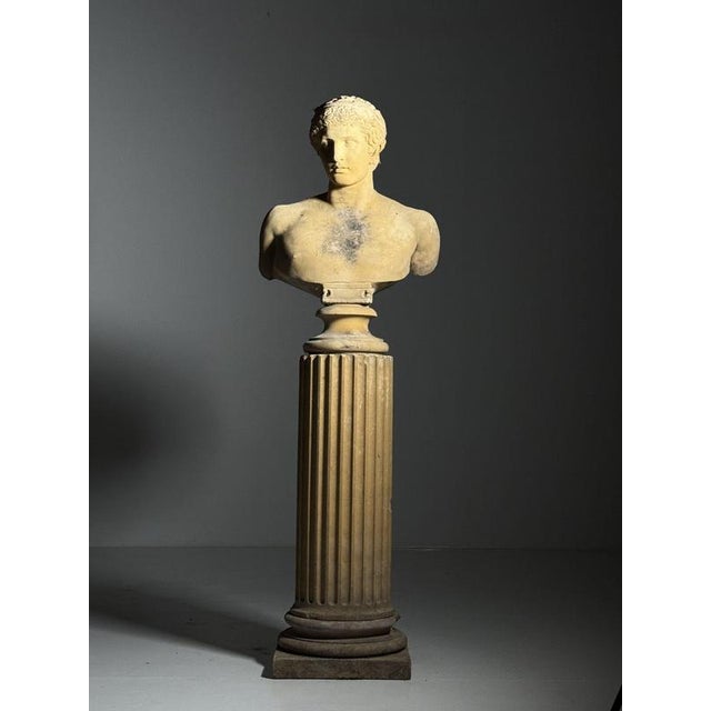 Goldenrod Unknown, Antinous Bust on pedestal, 20th Century, Stone For Sale - Image 8 of 18
