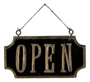 Small Vintage "Open" Double Sided Wood Sign With Scalloped Edges & Raised Letters