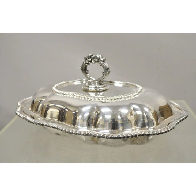 Vintage Regency Style Silver Plated Covered Vegetable Dish Serving Platter For Sale - Image 12 of 13