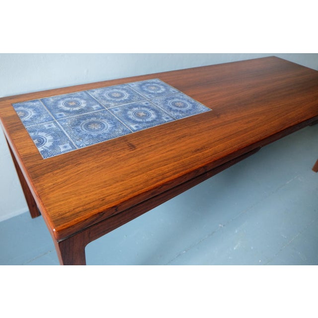 Rosewood Coffee Table with Blue Ceramic Tiles, Denmark, 1960s For Sale - Image 9 of 15