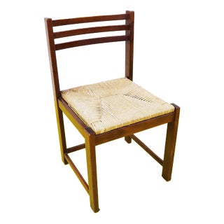 Vintage Brown Wooden Chair with Woven Straw Seat For Sale