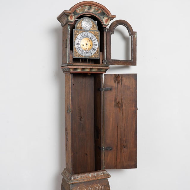 Folk Art Late 18th Century Original Painted Swedish Grandfather Clock For Sale - Image 3 of 18
