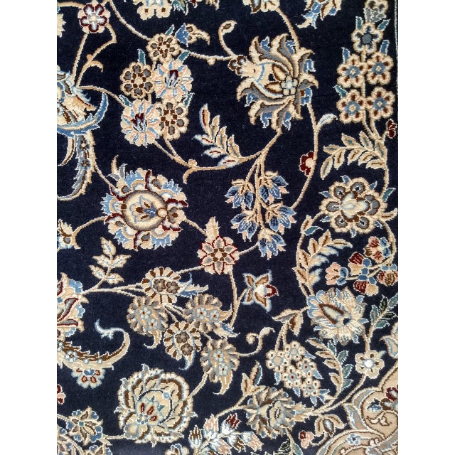 19th Century Vintage Persian Nain Area Rug, Hand-Knotted Wool & Silk, Garden of Paradise Pattern, 4x7, Navy & Tan For Sale - Image 5 of 6