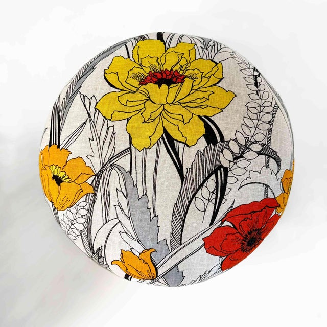 Pair of vintage 1980's Bernhardt Furniture pouffs. Custom upholstered in high end vintage fabric.