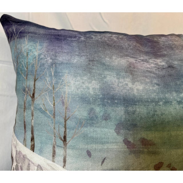 Textile Large Bolster Pillow Decorated With a Water Color Look Rangle of Majestic Deer Grazing in a Snowy Winter Valley - Made in the U K For Sale - Image 7 of 12