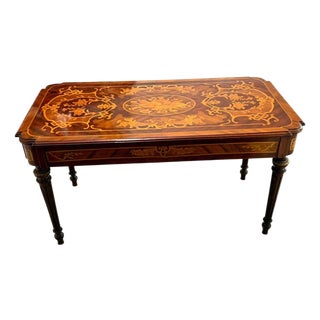 Antique Louis XVI Revival Musical Trophy Marquetry Coffee Table, C. 1890–1910 For Sale