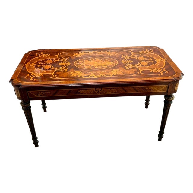 Antique Louis XVI Revival Musical Trophy Marquetry Coffee Table, C. 1890–1910 For Sale