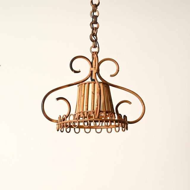Franco Albini Pendant Light in Parchment, Rattan and Wicker by Franco Albini, Italy, 1960s For Sale - Image 4 of 14
