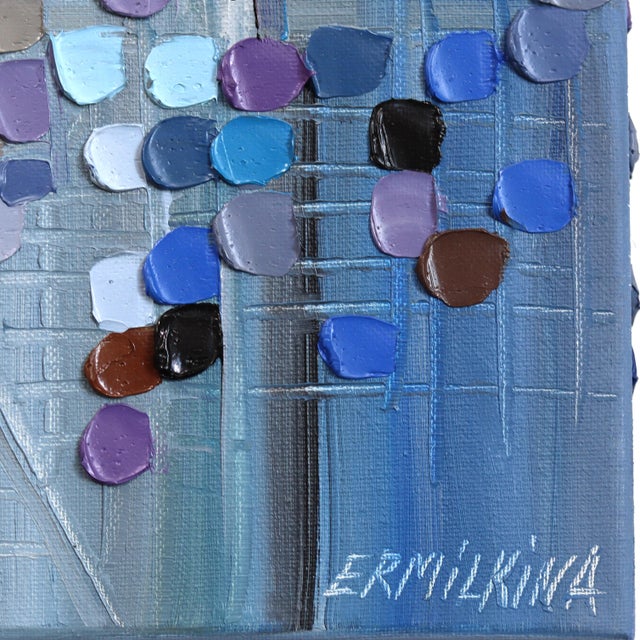 Blue Between Streets - Original Abstract Textured Impasto Oil Painting on Canvas by Ekaterina Ermilkina For Sale - Image 8 of 8