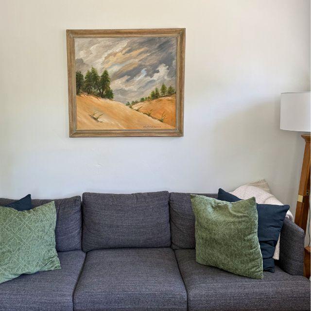 A calming, original oil painting depicting Lake Michigan dunes near Saugatuck, with gorgeous shades of cream, tan, and...