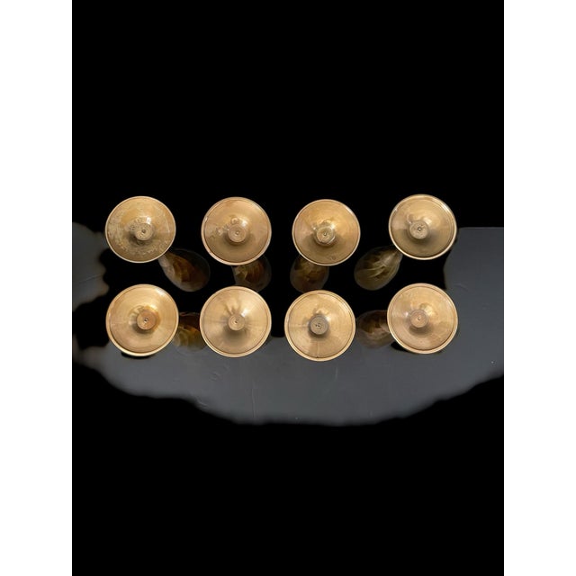 Set of 8 Elegant Stem Swirl Vintage Brass Champagne Flutes. MCM For Sale - Image 4 of 5