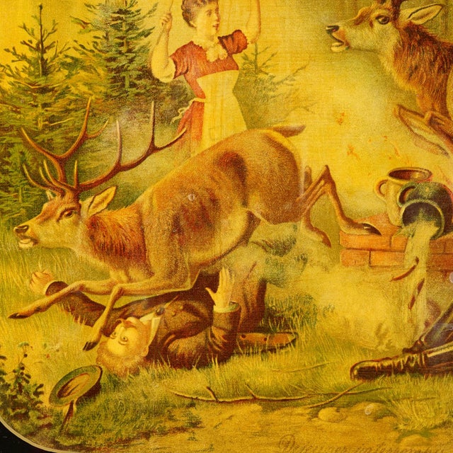 Antique Oil Print With Hunting Party Overrun by Deer 19th For Sale - Image 6 of 8