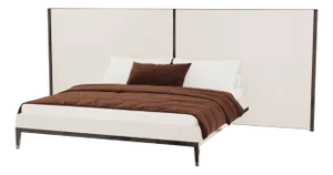 Thyia 140 Italian Curved Bed in Ivory Boucle Fabric and Brown Wooden Base from Kabinet