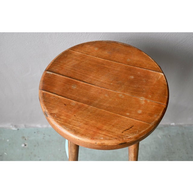 Wood Vintage Bar Stool in Wood and Blue Lacquered Metal, 1960s For Sale - Image 7 of 12