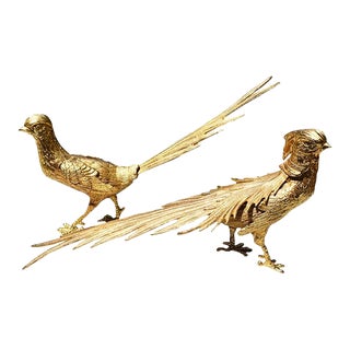 Italian Gold Plated Vermeil Pheasant Couple Figures - a Pair For Sale
