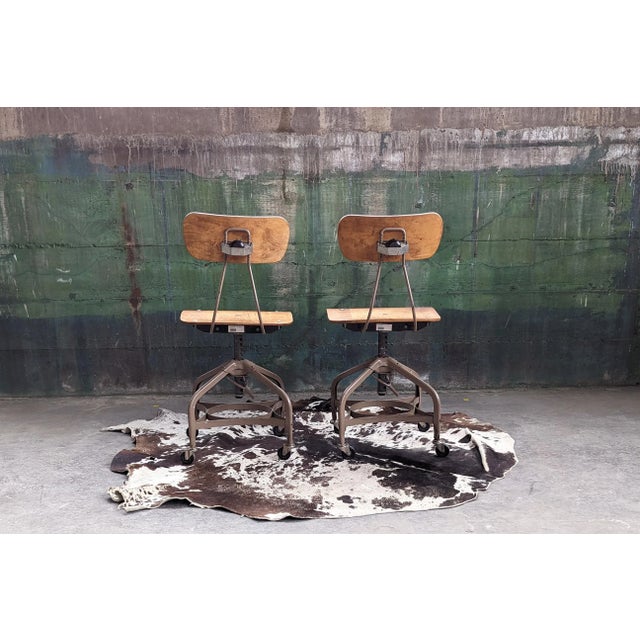 Brown Vintage Adjustable Mid Century Modern Bentwood and Metal Chairs, 1960's - A Pair For Sale - Image 8 of 12
