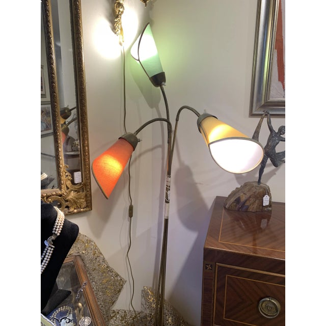 Stilnovo Adjustable 3-Light Floor Lamp in Green, Yellow and Orange Glass and Brass by Bruno Gatta for Stilnovo, 1950s For Sale - Image 4 of 10