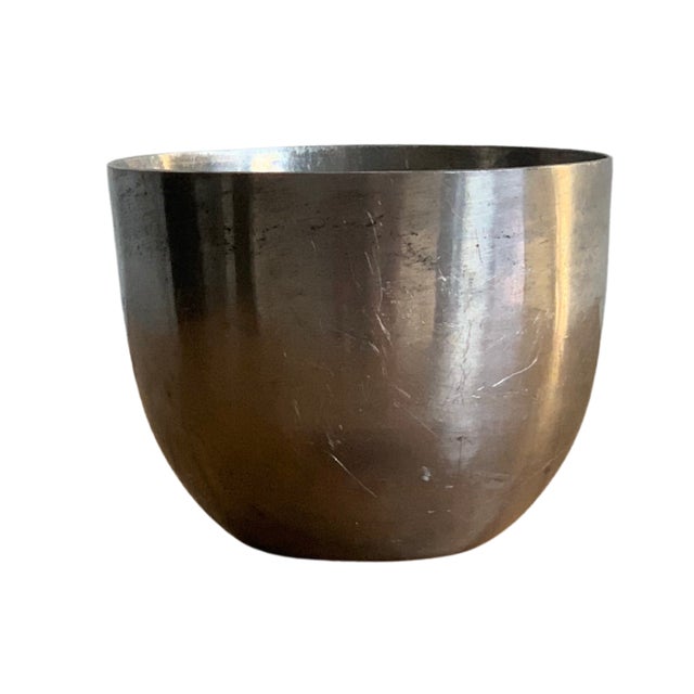 Vintage pewter vessel by Pewter Craft of Cape Cod, featuring a sculpted horse head appliqué in profile against a clean,...